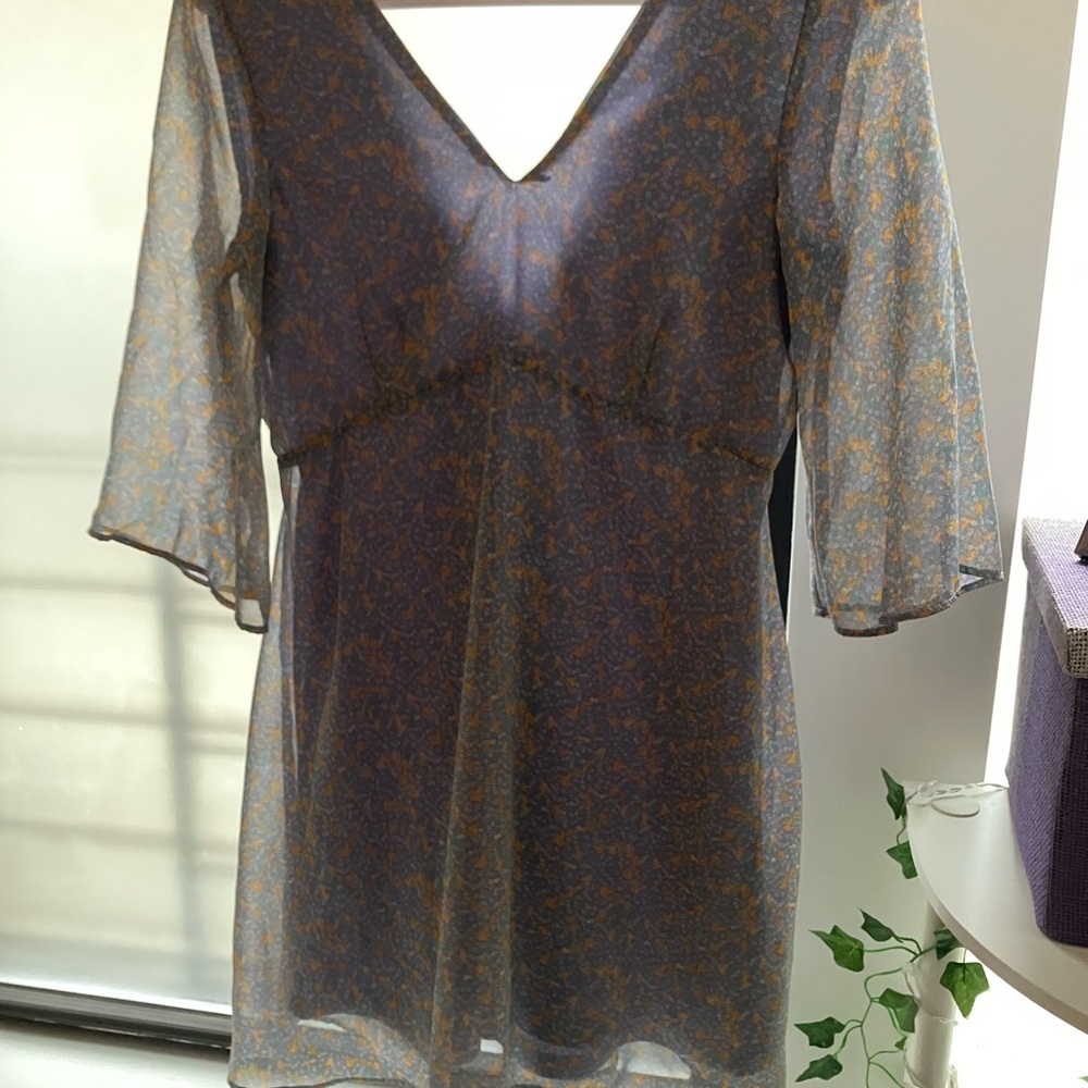 MANGO Sheer Floral V-Neck Top
